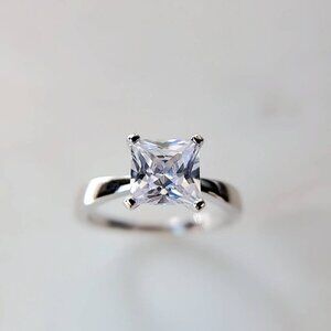 Princess Cut Engagement Ring,Solitaire Ring 1.96 Ct Carat Sterling Silver Bridal